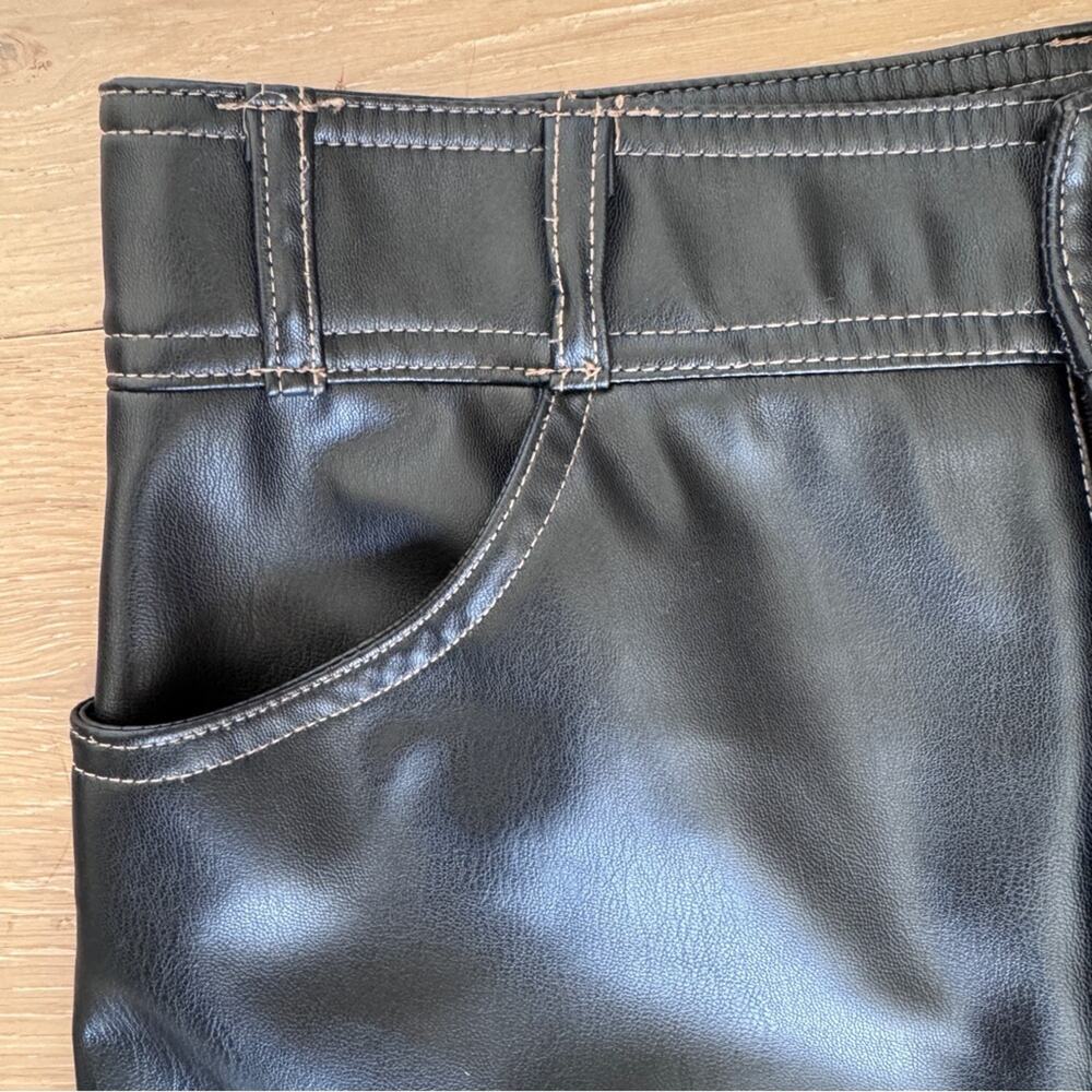Zara Black Faux Leather Straight Leg Contrast Stitch Pants size XS - Picture 9 of 16